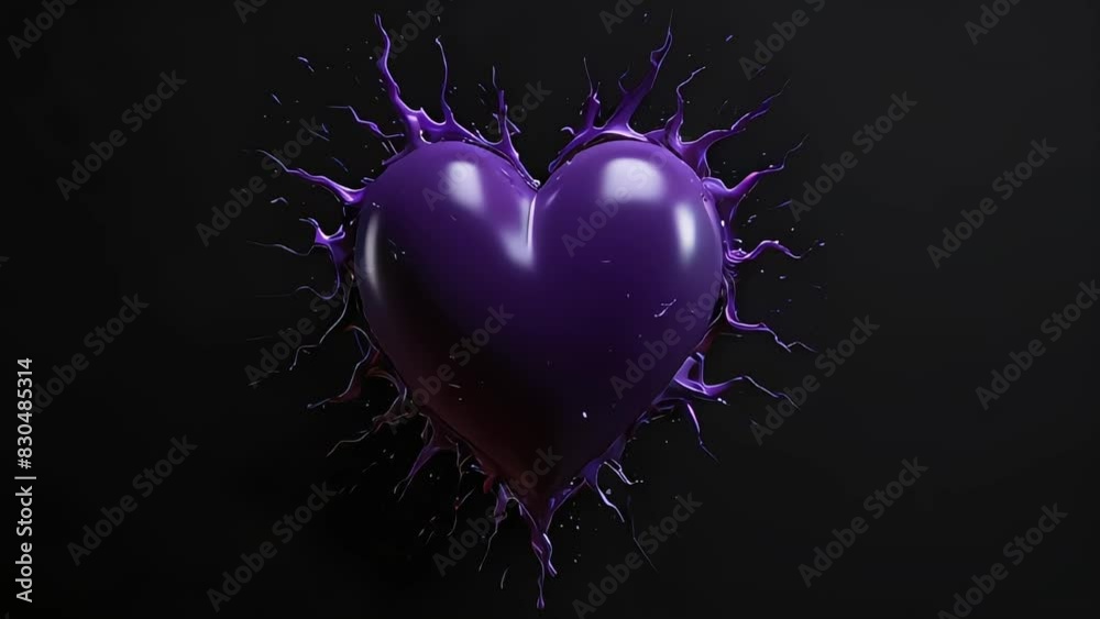 3d render romance purple heart visual effect motion with flowing aura energy arround on black backdrop