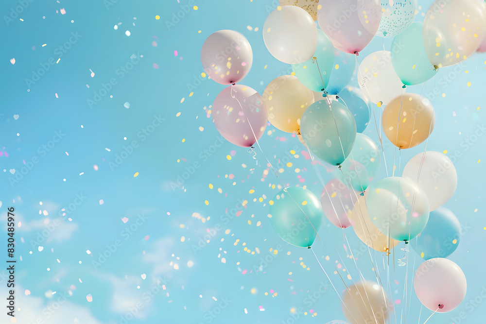 Fototapeta premium A bunch of colorful balloons are floating in the air, creating a festive
