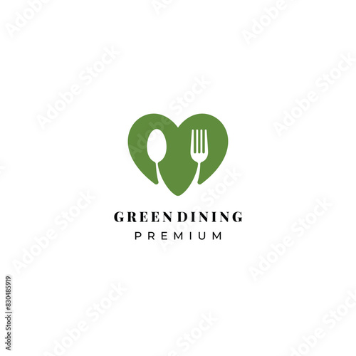 organic green fork and spoon in abstract way logo vector for restaurant food dining business brand