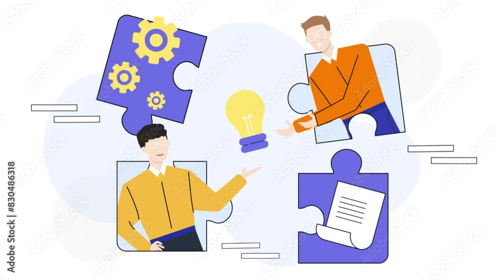 people starting a business project with light bulb. business animated illustration. business animation video people starting a business project with light bulb. business animated illustration. business animation video