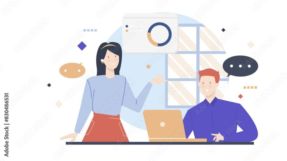 employee short discussion in working space. business animated illustration. business animation video employee short discussion in working space. business animated illustration. business animation video