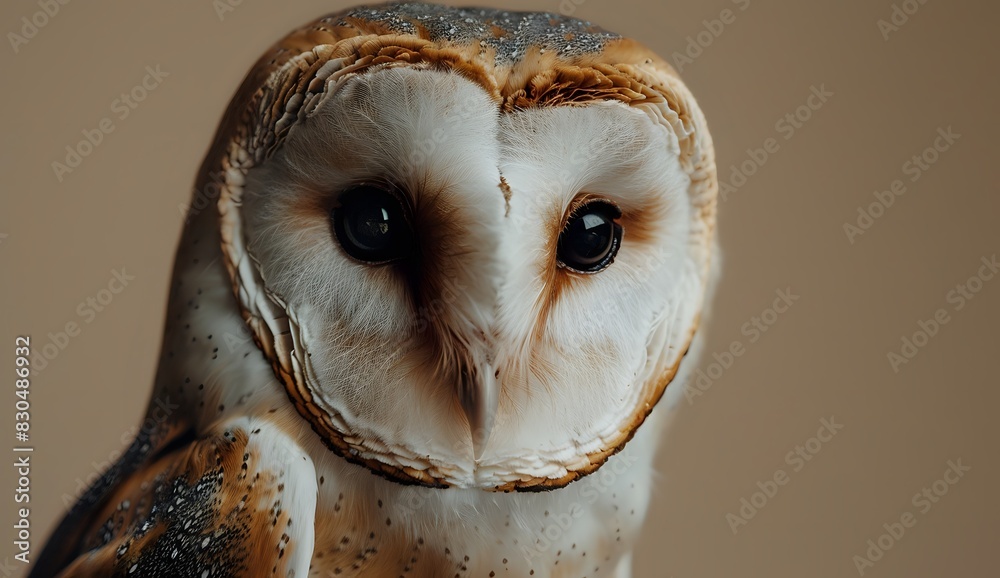 Fototapeta premium Detailed View of Barn Owl Features Highlighting Its Heart-Shaped Face and Dark Eyes