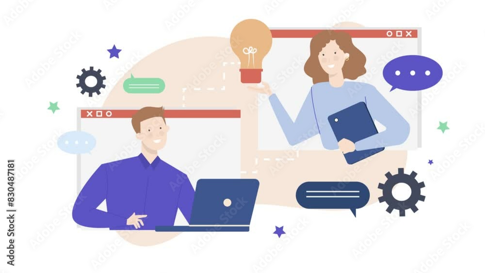 business partner discussing about new idea in meeting. animated illustration. business animation video business partner discussing about new idea in meeting. animated illustration. business animation video