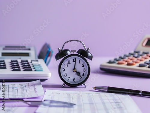 Company Accountants Engrossed in Financial Analysis with Lavender Backdrop photo