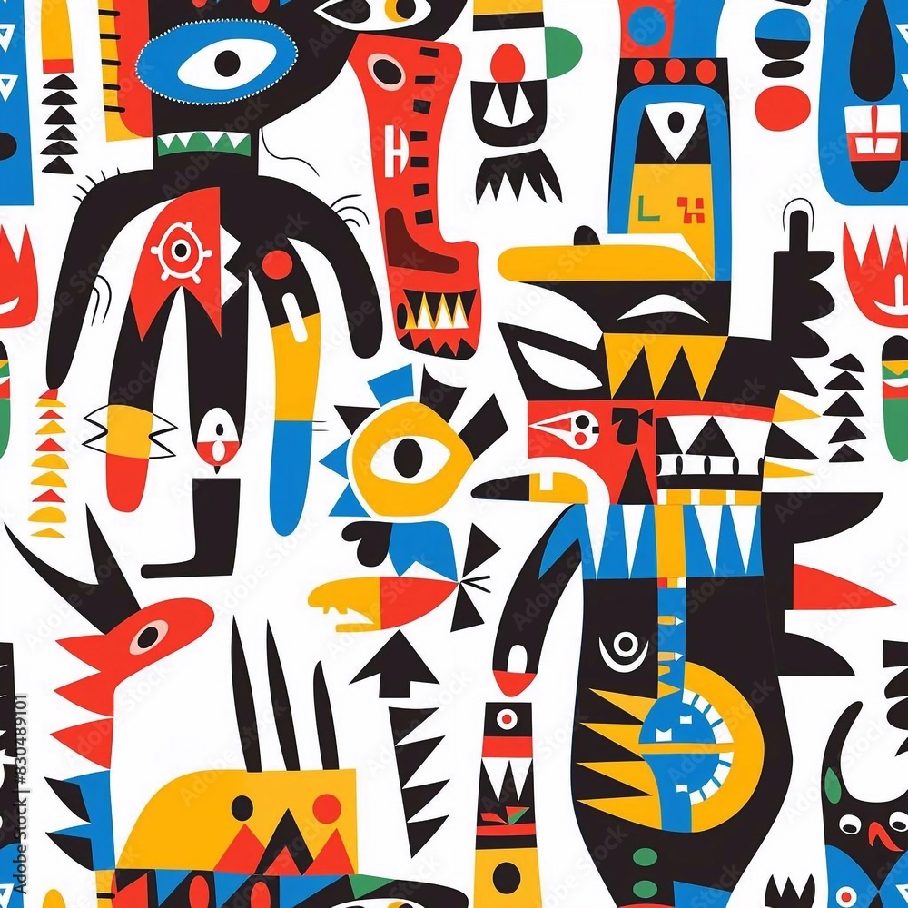 Fototapeta premium African Native Art Character Design Pattern Seamless generative ai art