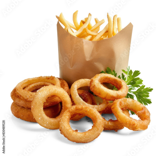 onion rings and fries front view full length on transparency background PNG
 photo