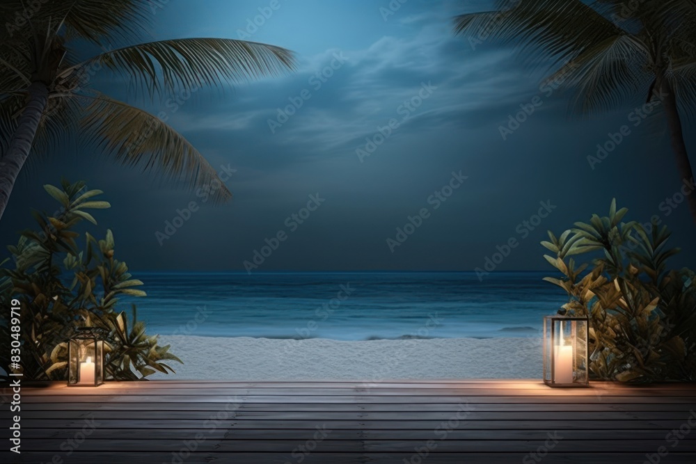 Fototapeta premium Product podium backdrop beach outdoors horizon.