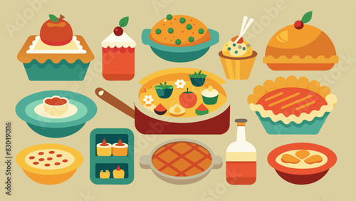 From delicious casseroles and lasagnas to homemade pies and cookies each dish showcased the unique culinary skills and heritage of its creator.. Vector illustration