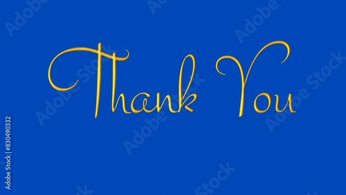 Animated Thank You with Golden Lettering On blue screen Background. Suitable for Celebrations, Wishes, Events, Messages, holidays, and festivals.