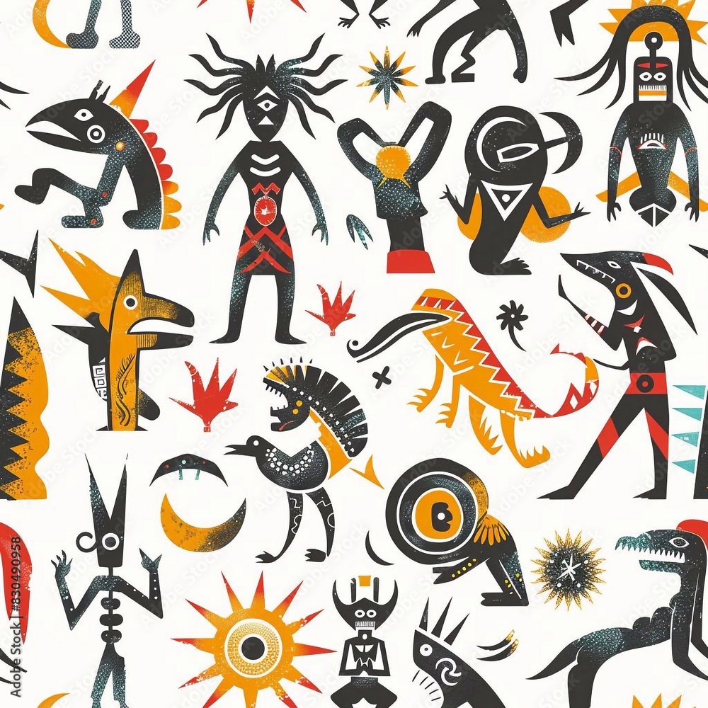 African Native Art Character Design Pattern Seamless generative ai art