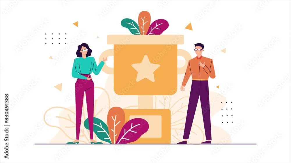 success teamwork with trophy illustration. business animation video success teamwork with trophy illustration. business animation video