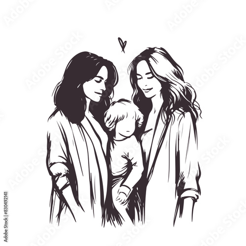 married couple of LGBT women with a child. adoption and surrogacy concept. vector illustration on white background