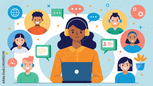 A volunteer providing resources and information through the support hotline helping callers connect with local support groups and services in their area.. Vector illustration photo