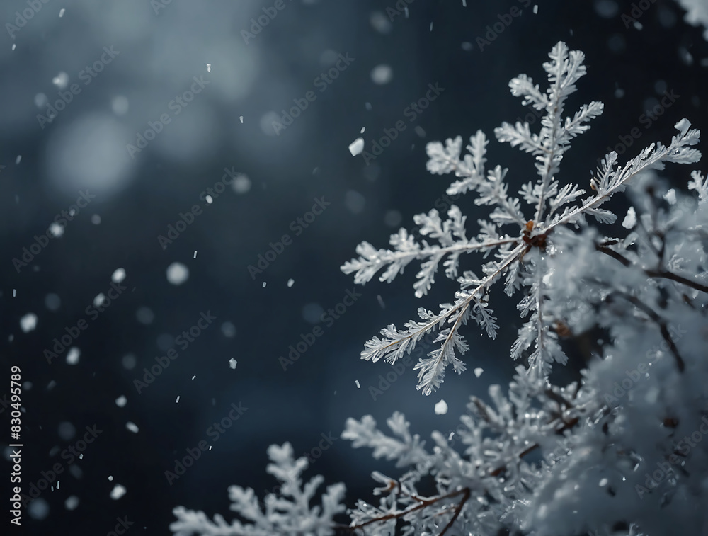 Snowflake plant portrait amidst falling snow. Snowflake plant portrait amidst falling snow.