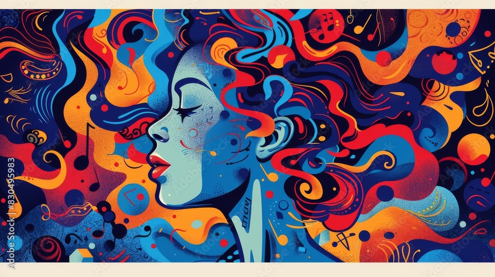 Abstract color swirls on decorative background design. Swirling colors in the concept of a woman
