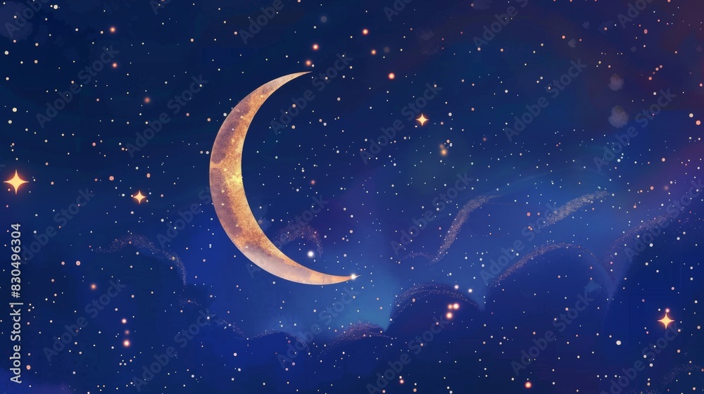 Fototapeta premium Radiant Night Sky with Crescent Moon and Stars