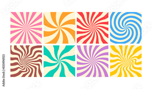 Swirl Square Backgrounds Collection. Sweet Candy Spiral Backdrop Set. Abstract Frame for Banner and Promotion Template.