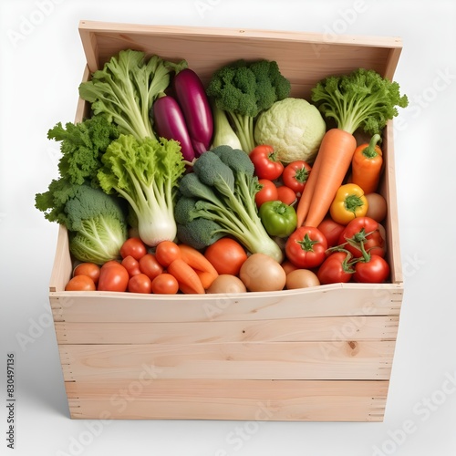 wooden box with vegtables isolated on white or transparent png background