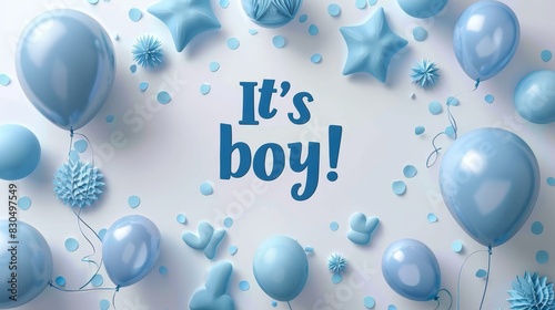 Elegant its a boy greeting card for new baby celebrations, soft blue minimalistic design