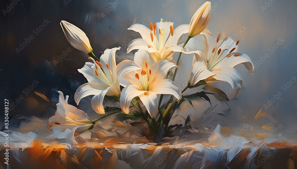 lily in the water Still life of lilies on a minimalist canvas background with gentle brushstrokes background