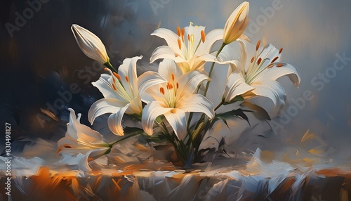 Obraz na płótnie lily in the water Still life of lilies on a minimalist canvas background with gentle brushstrokes background w salonie