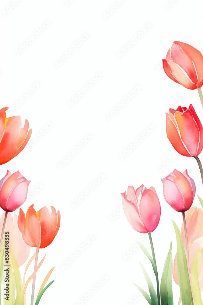 tulip themed frame or border for photos and text. in different shades of pink, red, and orange. watercolor illustration, Perfect for nursery art, simple clipart, single object, white color background. tulip themed frame or border for photos and text. in different shades of pink, red, and orange. watercolor illustration, Perfect for nursery art, simple clipart, single object, white color background.