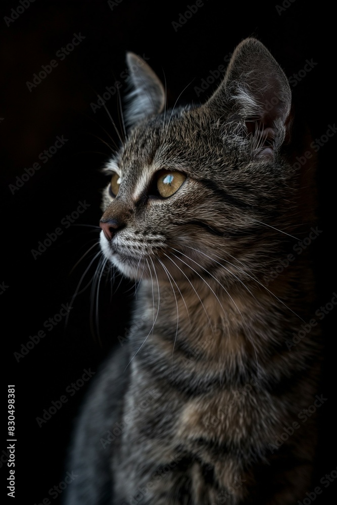 This high-resolution photograph showcases an Asera cat in a striking black background setting. With a focus on the feline's sharp features and natural habitat, it's a perfect piece for wildlife and na
