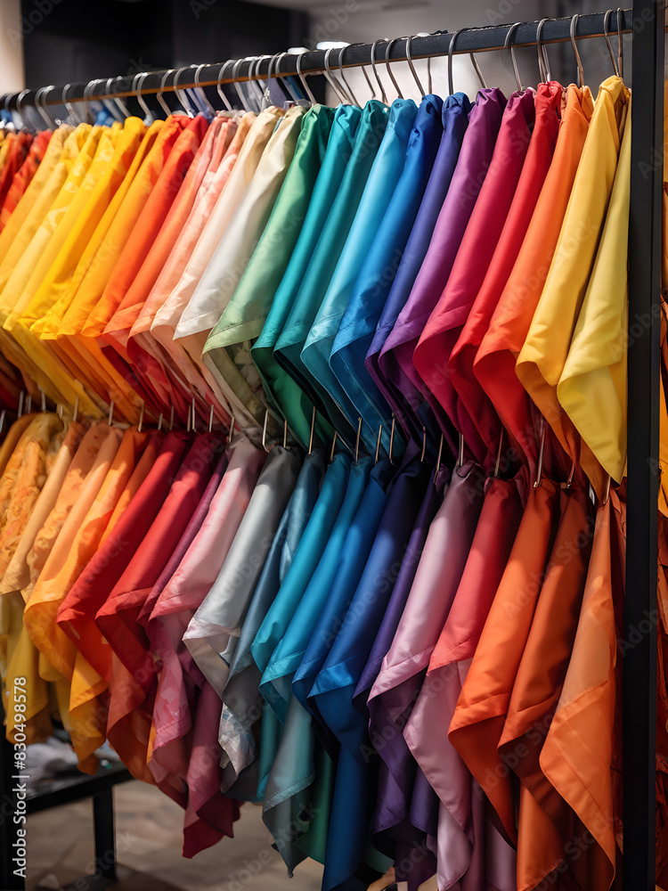 Colorful fabric on a rack.