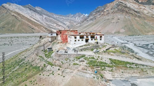 Rangdum Buddhist Monastery, Zanskar from the air, Himalayas from drone, Tibet photo