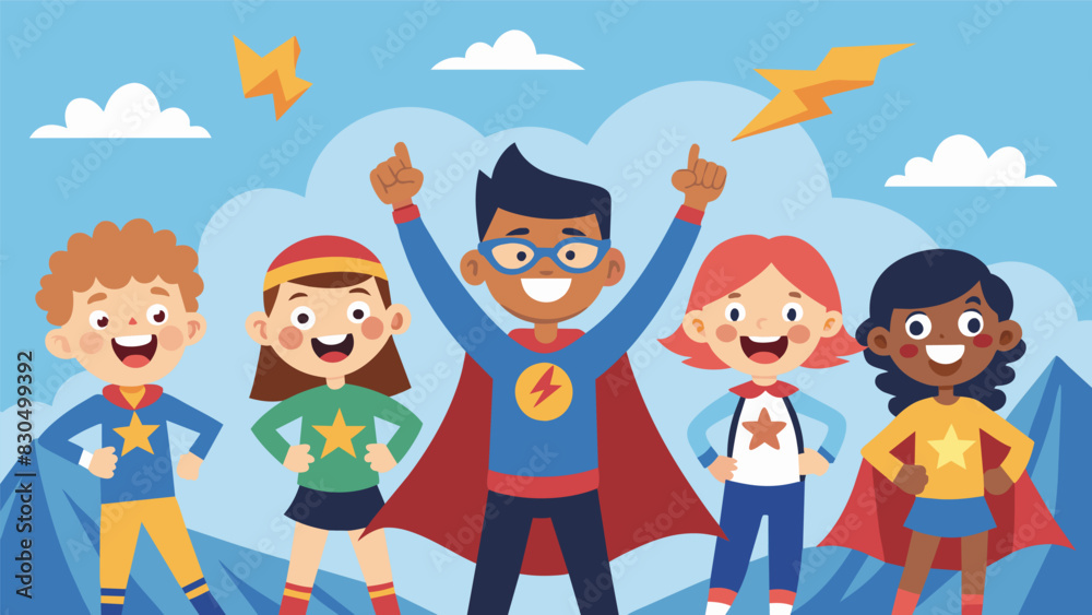 Excitement filled the air as students donned DIY superhero costumes for Superhero Day during School Spirit Week.. Vector illustration Excitement filled the air as students donned DIY superhero costumes for Superhero Day during School Spirit Week.. Vector illustration