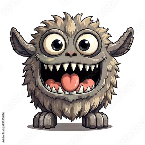Cute Furry Monster with Big Eyes and Sharp Teeth