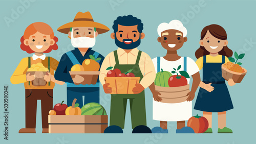 Local farmers and artisans proudly display their goods from handcarved wooden toys to farmfresh produce showcasing the diversity of the community.. Vector illustration