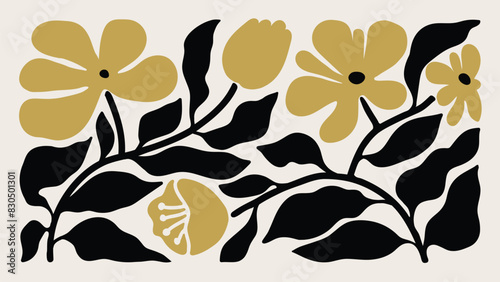 Yellow and black flower art background vector. Floral pattern design for home decor  wall arts  prints and fabric.
