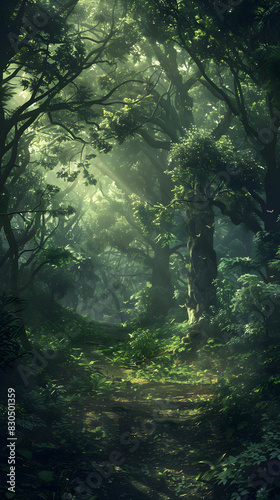 Enigmatic Twilight Forest: Hidden Realms and Woodland Secrets Amidst Dense Trees and Foliage