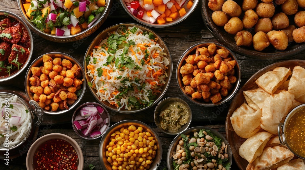 Spicy snacks include Dahi Balley Chana Chat and Fruit Chat seasoned with chaat masala Spicy snacks include Dahi Balley Chana Chat and Fruit Chat seasoned with chaat masala