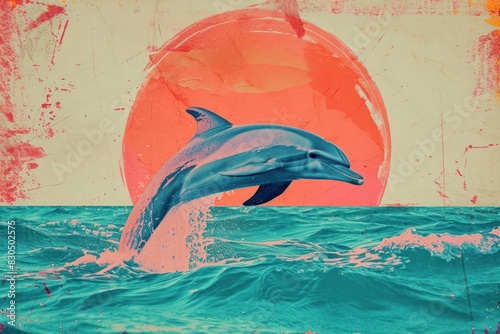 Collage Retro dreamy dolphin animal mammal fish. photo