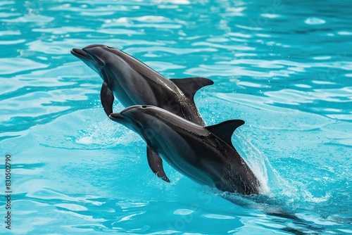 A pair of beautiful dancing dolphins in the water
