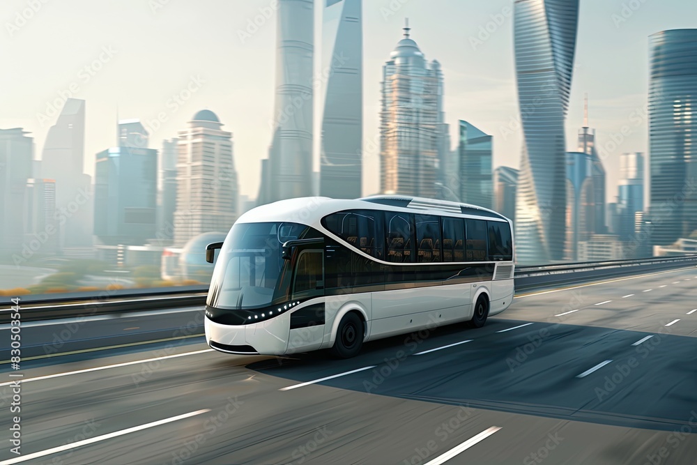 Modern Electric Bus Driving Through City