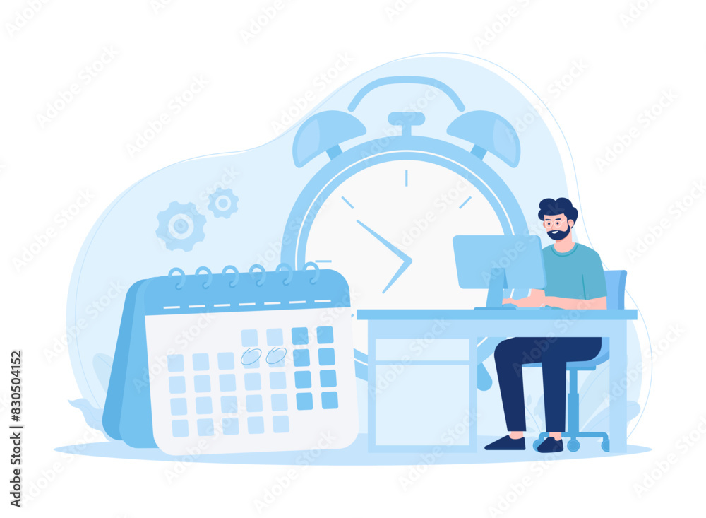 Time management people work concept flat illustration