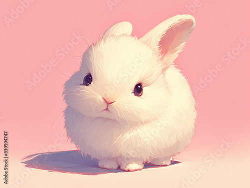 Adorable White Bunny with Fluffy Fur on a Pink Background © Castle Studio