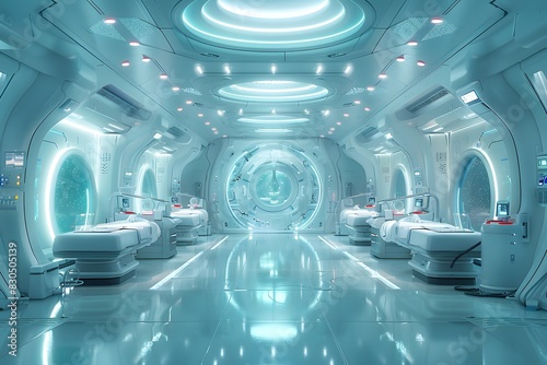A futuristic medical lab with advanced diagnostic equipment and robots assisting doctors in surgery List of Art Media Futuristic Technology photo