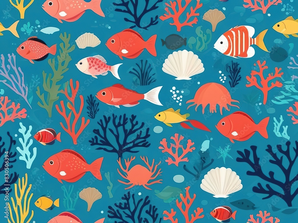 Seamless pattern. Underwater atmosphere, beautiful fish and sea creatures. Seamless pattern. Underwater atmosphere, beautiful fish and sea creatures.