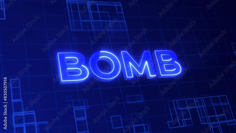 Bomb word neon text effect digital lettering for high tech digital presentation or HUD panels Bomb word neon text effect digital lettering for high tech digital presentation or HUD panels