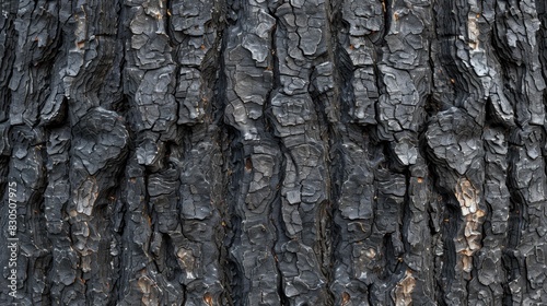  A tight shot of a tree trunk with its bark split open, exposing the inner layer beneath The outer bark has been peeled away photo