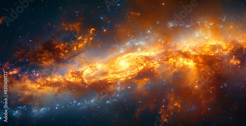 Stunning Panoramic View of the Milky Way Galaxy Filled with Vibrant Stars and Cosmic Dust in Outer Space, Majestic Spiral Structure and Galactic Core, for Astronomy Enthusiasts and Space Exploration