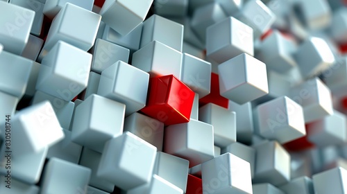 Falling white cubes with red one in the middle abstract colorful