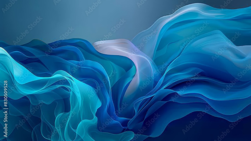 Obraz premium A blue-and-white wave against a dark blue backdrop, featuring a white strip beneath both the wave and its base