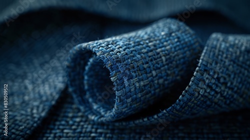  A close-up of a blue fabric, with a blurred image of a cloth fragment in its center