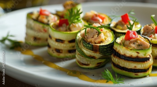 Delicious grilled zucchini rolls stuffed with a savory filling