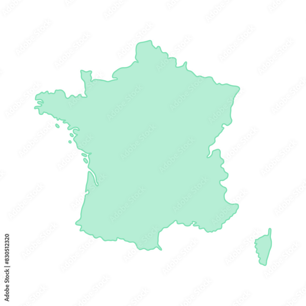 シンプルなフランスの地図 - 薄い緑色のおしゃれなマップ